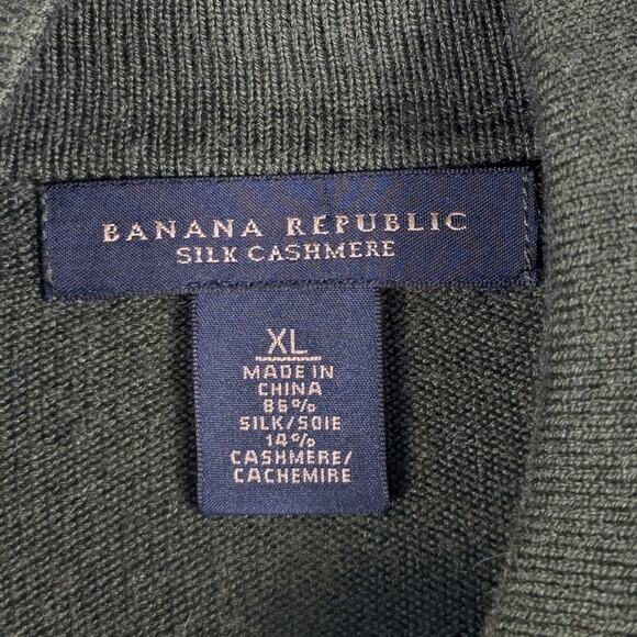 Banana Republic XL Sweater Men Argyle Green Silk Cashmere Knit Full Zip Jacket - Picture 2 of 3